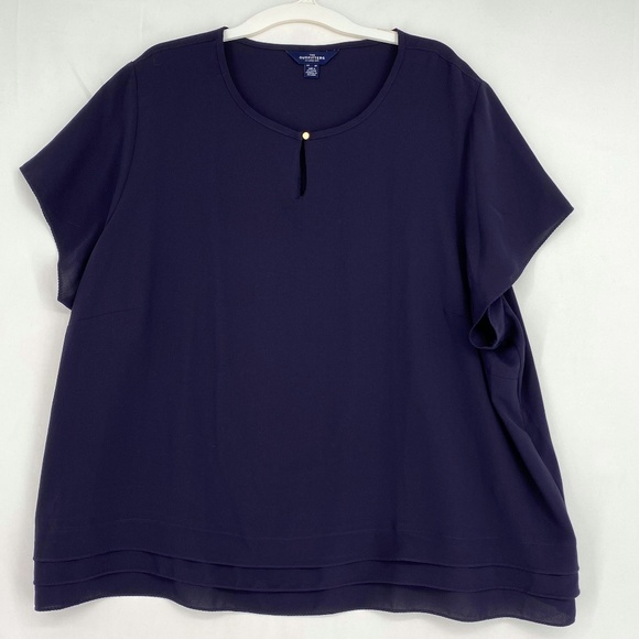 The Outfitters by Lands' End Womens 30W Pullover Blouse Navy Blue Short Sleeves - Picture 1 of 8